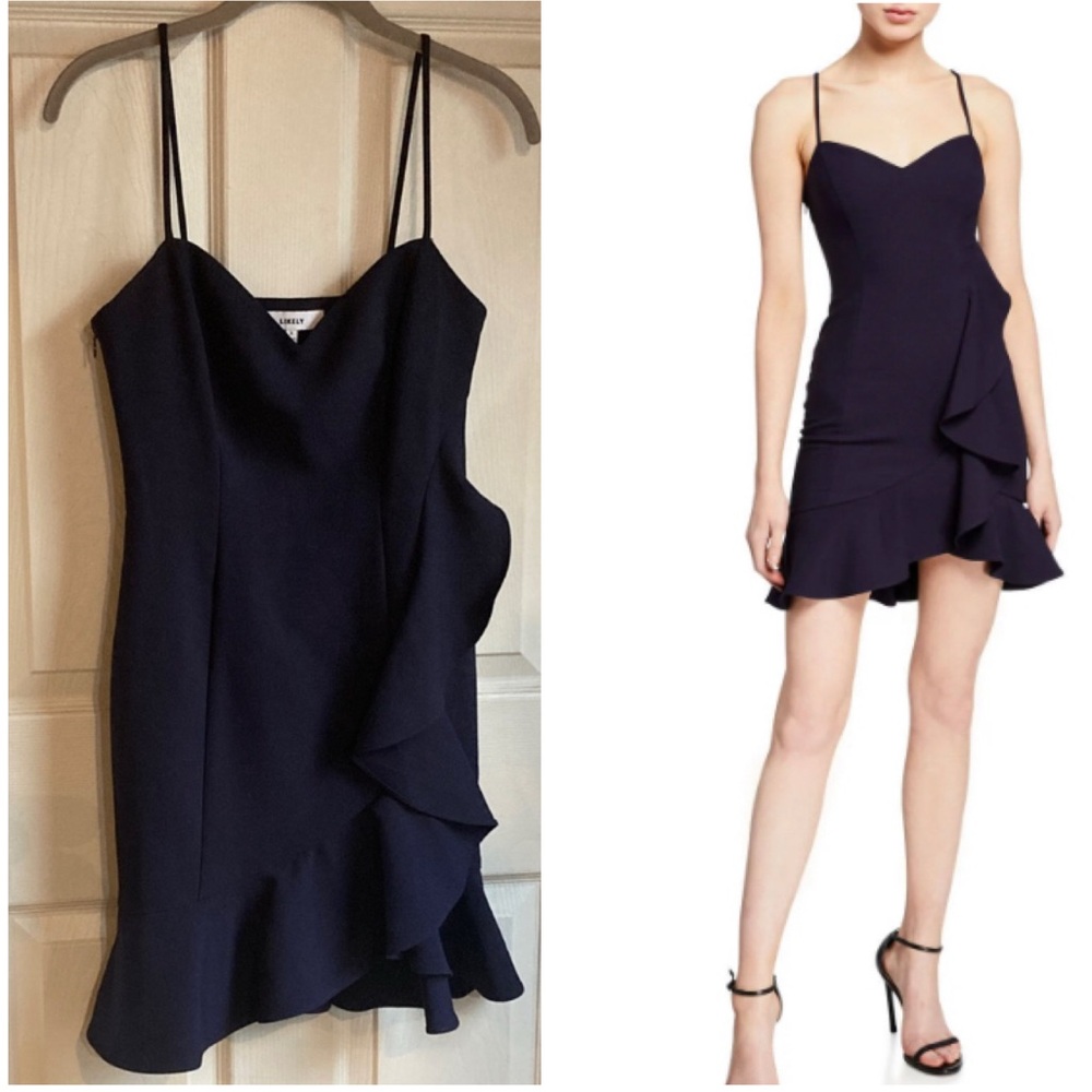 Likely Brand Laverna Ruffle Sphaghetti Skinny Strap Mini Dress Navy sz 2